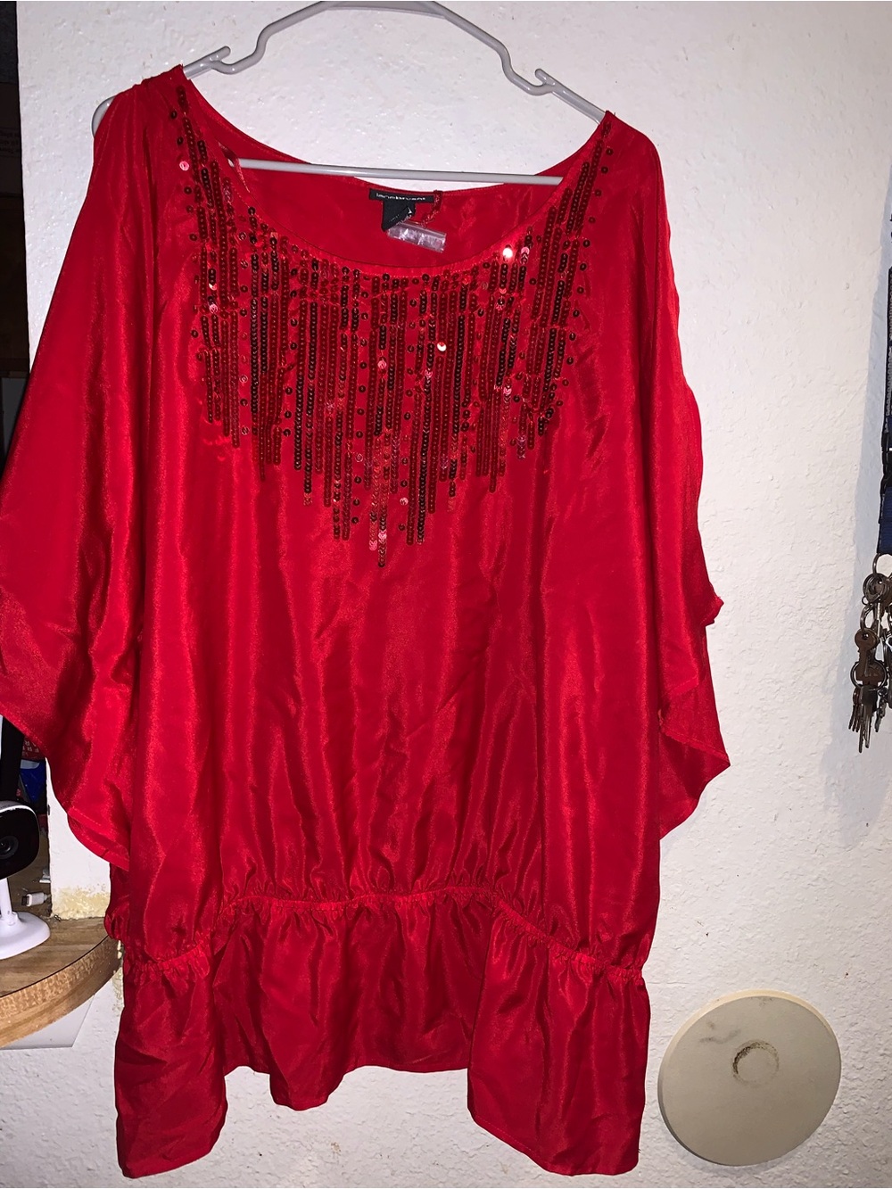 Lane Bryant Red Sequin Fringe Tunic Blouse